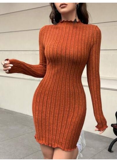 EZwear Khaki Knitted Sheath Women.s Long Sleeve Dress - Choose Your Size