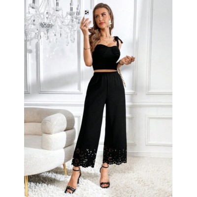 Privé Laser Cut Out Wide Leg Pants - Choose Your Size