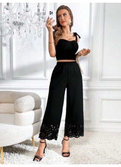 Privé Laser Cut Out Wide Leg Pants - Choose Your Size