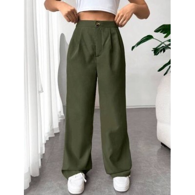 EZwear Solid Color Pleated Straight Leg Pants - Choose Your Size