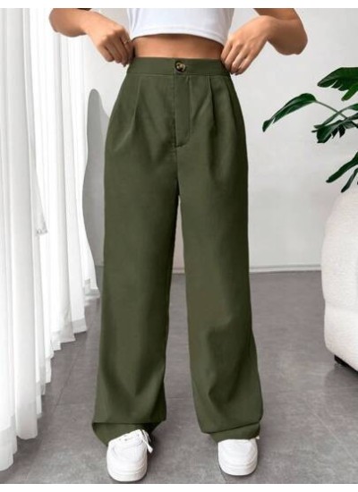 EZwear Solid Color Pleated Straight Leg Pants - Choose Your Size