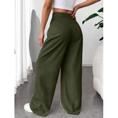 EZwear Solid Color Pleated Straight Leg Pants - Choose Your Size