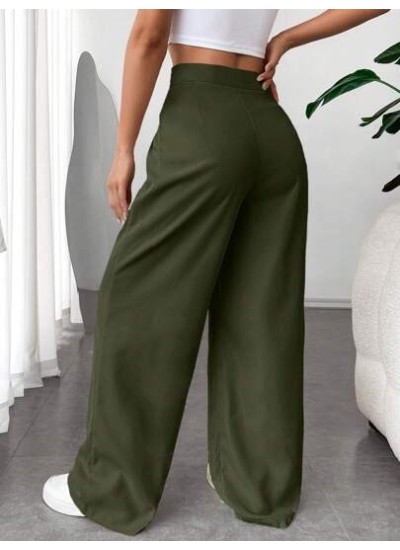 EZwear Solid Color Pleated Straight Leg Pants - Choose Your Size