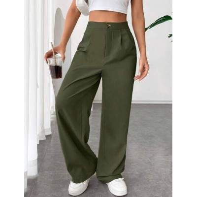 EZwear Solid Color Pleated Straight Leg Pants - Choose Your Size