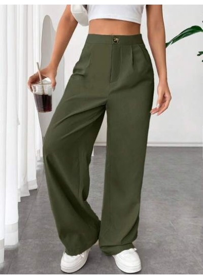 EZwear Solid Color Pleated Straight Leg Pants - Choose Your Size