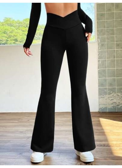 EZwear Overlap Waist Flare Leg Pants - Choose Your Size