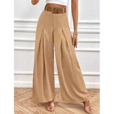 Tall Women Fashionable Loose Simple High Waisted Wide Leg Casual Trousers - Cho