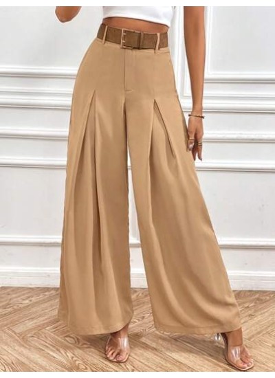 Tall Women Fashionable Loose Simple High Waisted Wide Leg Casual Trousers - Cho