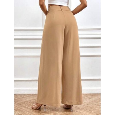 Tall Women Fashionable Loose Simple High Waisted Wide Leg Casual Trousers - Cho