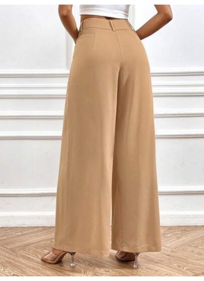 Tall Women Fashionable Loose Simple High Waisted Wide Leg Casual Trousers - Cho