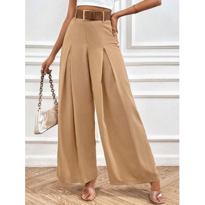 Tall Women Fashionable Loose Simple High Waisted Wide Leg Casual Trousers - Cho