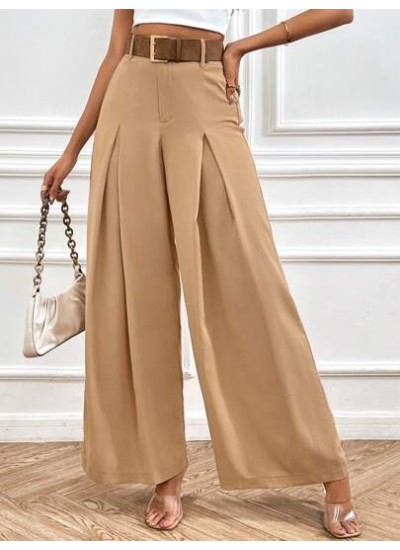 Tall Women Fashionable Loose Simple High Waisted Wide Leg Casual Trousers - Cho