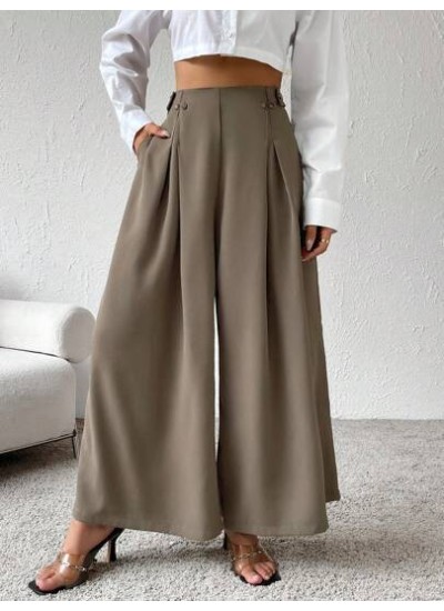 Essnce Women High Waisted Fold Pleated Wide Leg Pants With Slant Pockets - Choo