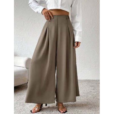 Essnce Women High Waisted Fold Pleated Wide Leg Pants With Slant Pockets - Choo