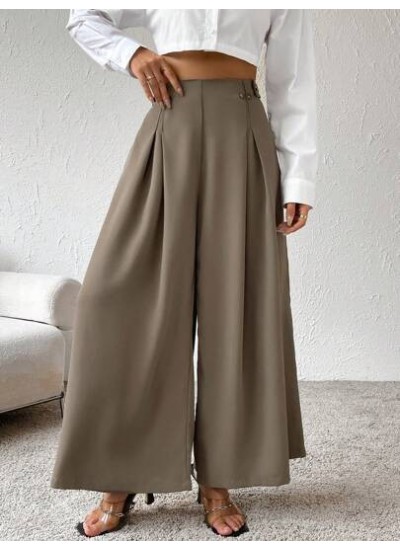 Essnce Women High Waisted Fold Pleated Wide Leg Pants With Slant Pockets - Choo