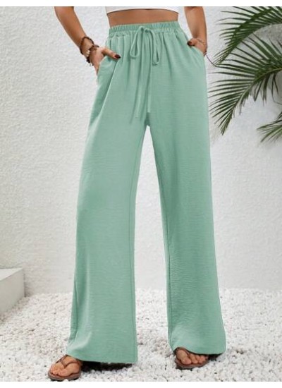 LUNE Solid Color Elastic Waist Belted Straight Pants - Choose Your Size