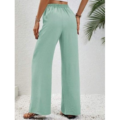 LUNE Solid Color Elastic Waist Belted Straight Pants - Choose Your Size