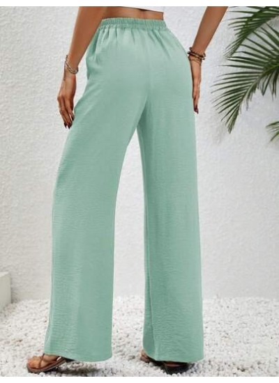 LUNE Solid Color Elastic Waist Belted Straight Pants - Choose Your Size