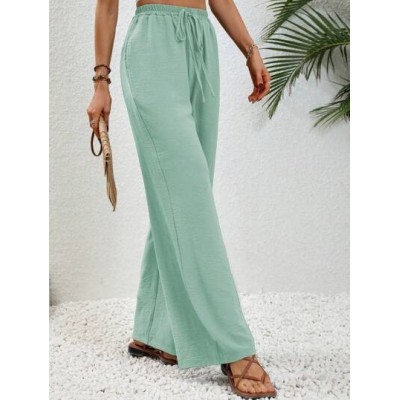 LUNE Solid Color Elastic Waist Belted Straight Pants - Choose Your Size