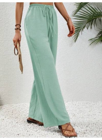 LUNE Solid Color Elastic Waist Belted Straight Pants - Choose Your Size