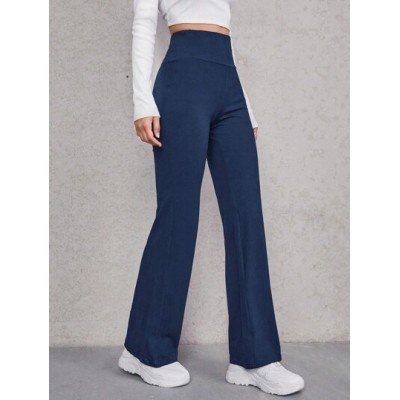 EZwear Spring And Summmer Blue Wide Waistband Flare Leg Sports Long Pants - Cho