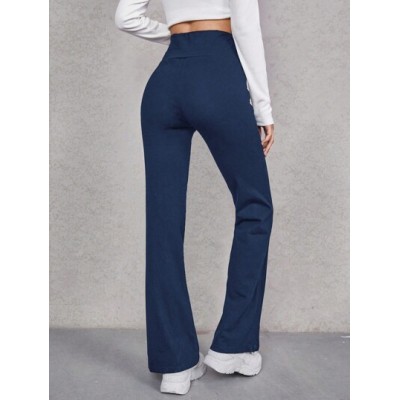 EZwear Spring And Summmer Blue Wide Waistband Flare Leg Sports Long Pants - Cho