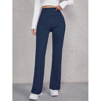 EZwear Spring And Summmer Blue Wide Waistband Flare Leg Sports Long Pants - Cho