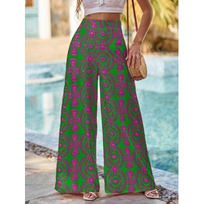 VCAY Women Beach Vacation Flower Print High-Waisted Wide-Leg Loose Pants - Choo