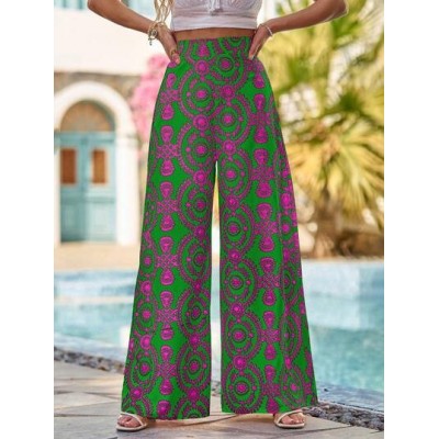 VCAY Women Beach Vacation Flower Print High-Waisted Wide-Leg Loose Pants - Choo