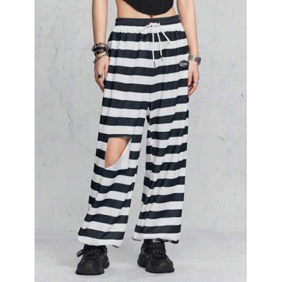 Coolane Women.s Letter Patch Ripped Striped Joggers Pants - Choose Your Size