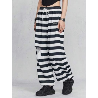 Coolane Women.s Letter Patch Ripped Striped Joggers Pants - Choose Your Size