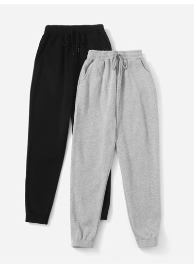 EZwear 2pcs Solid Drawstring Waist Sweatpants - Choose Your Size