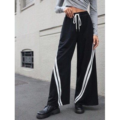 Essnce Contrast Tape Drawstring Waist Wide Leg Sweatpants - Choose Your Size