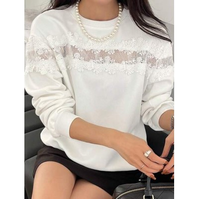 Ladies. Solid Color Lace Splicing Sweatshirt - Choose Your Size