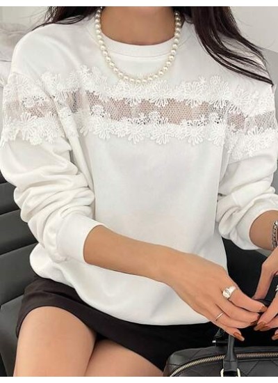 Ladies. Solid Color Lace Splicing Sweatshirt - Choose Your Size