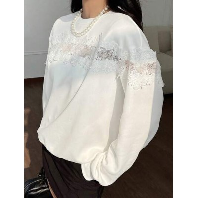 Ladies. Solid Color Lace Splicing Sweatshirt - Choose Your Size