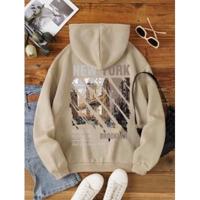 EZwear Building & Slogan Graphic Drawstring Thermal Lined Hoodie - Choose Your