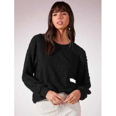 Essnce Solid Textured Drop Shoulder Sweatshirt - Choose Your Size