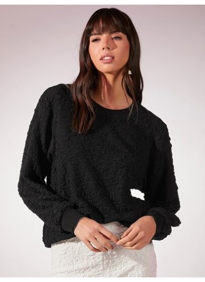 Essnce Solid Textured Drop Shoulder Sweatshirt - Choose Your Size