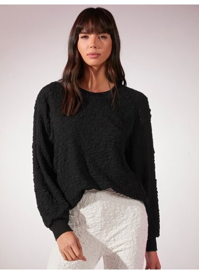 Essnce Solid Textured Drop Shoulder Sweatshirt - Choose Your Size