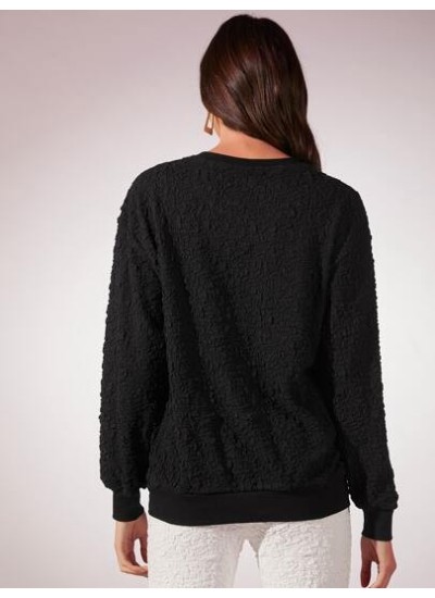 Essnce Solid Textured Drop Shoulder Sweatshirt - Choose Your Size