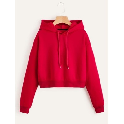 EZwear Solid Drawstring Crop Thermal Lined Hoodie - Choose Your Size