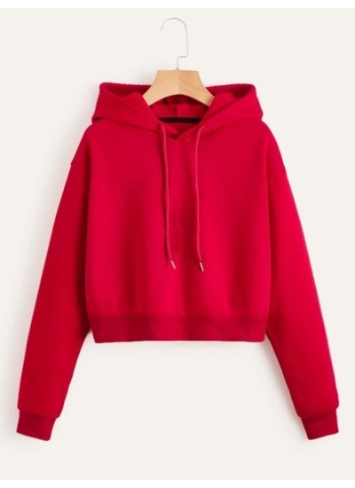 EZwear Solid Drawstring Crop Thermal Lined Hoodie - Choose Your Size