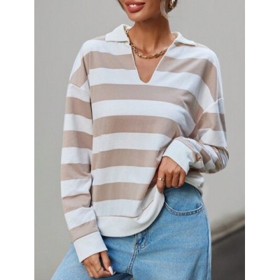 Essnce Women.S Striped Drop Shoulder Long Sleeve Sweatshirt - Choose Your Size