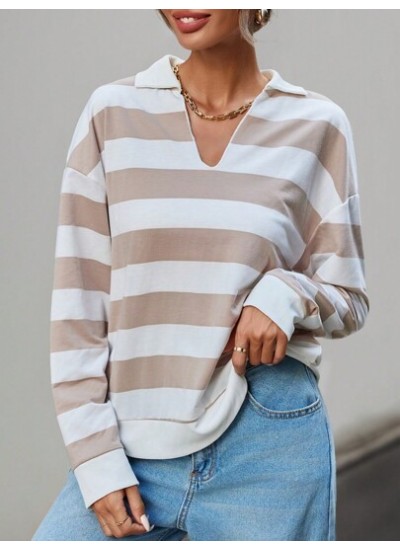 Essnce Women.S Striped Drop Shoulder Long Sleeve Sweatshirt - Choose Your Size