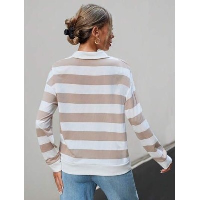 Essnce Women.S Striped Drop Shoulder Long Sleeve Sweatshirt - Choose Your Size