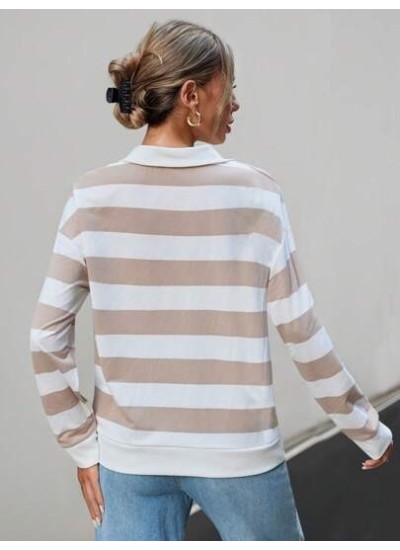 Essnce Women.S Striped Drop Shoulder Long Sleeve Sweatshirt - Choose Your Size