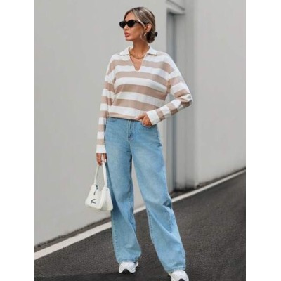 Essnce Women.S Striped Drop Shoulder Long Sleeve Sweatshirt - Choose Your Size