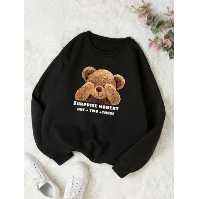 Qutie Bear And Letter Graphic Thermal Lined Sweatshirt - Choose Your Size