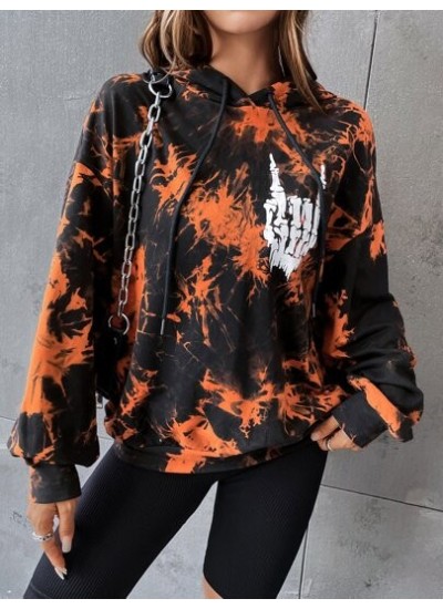 EZwear Skull Print Drop Shoulder Tie Dye Hoodie - Choose Your Size